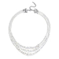 White Mystic Color Glass Beaded 3 Row Necklace 20-22 Inches in Silvertone - Sticky add to cart bar
