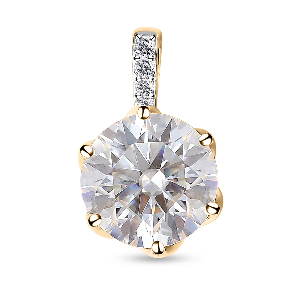 LUXORO 10K Yellow Gold Moissanite VS EF Solitaire Pendant 4.65 ctw