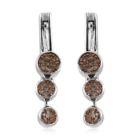 Natural Champagne and White Diamond Dangle Earrings in Rhodium and Platinum Over Sterling Silver 0.50 ctw