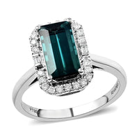 Rhapsody 950 Platinum AAAA Monte Belo Indicolite and E-F VS Diamond Halo Ring (Size 7.0) 5.20 Grams 1.70 ctw