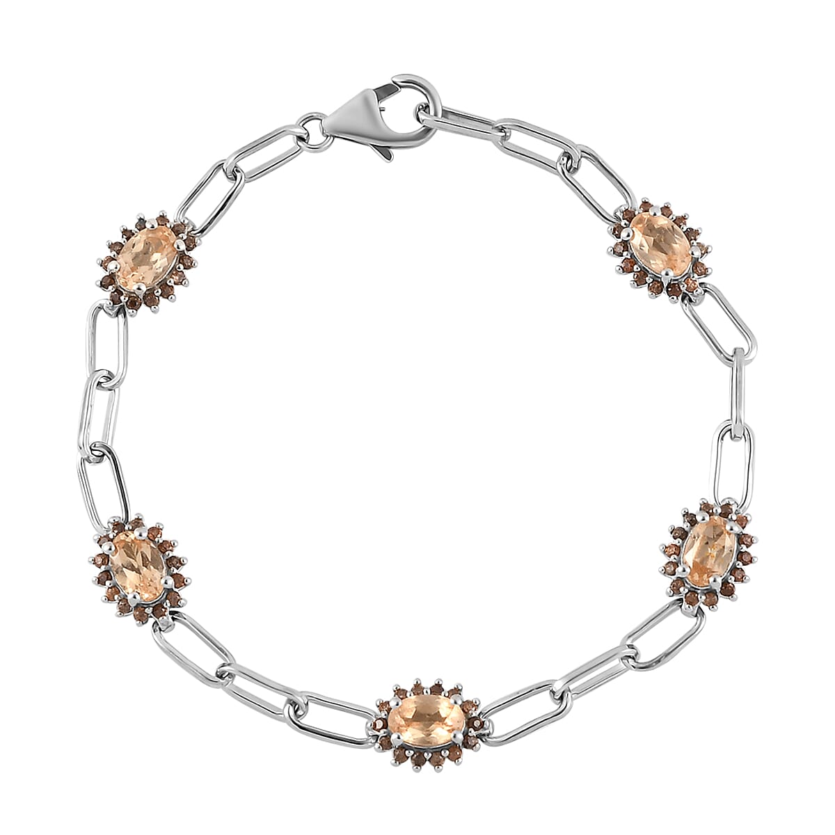 Natural Ceylon Imperial Garnet and Brown Zircon Station Bracelet in Platinum Over Sterling Silver (6.50 In) 3.85 ctw