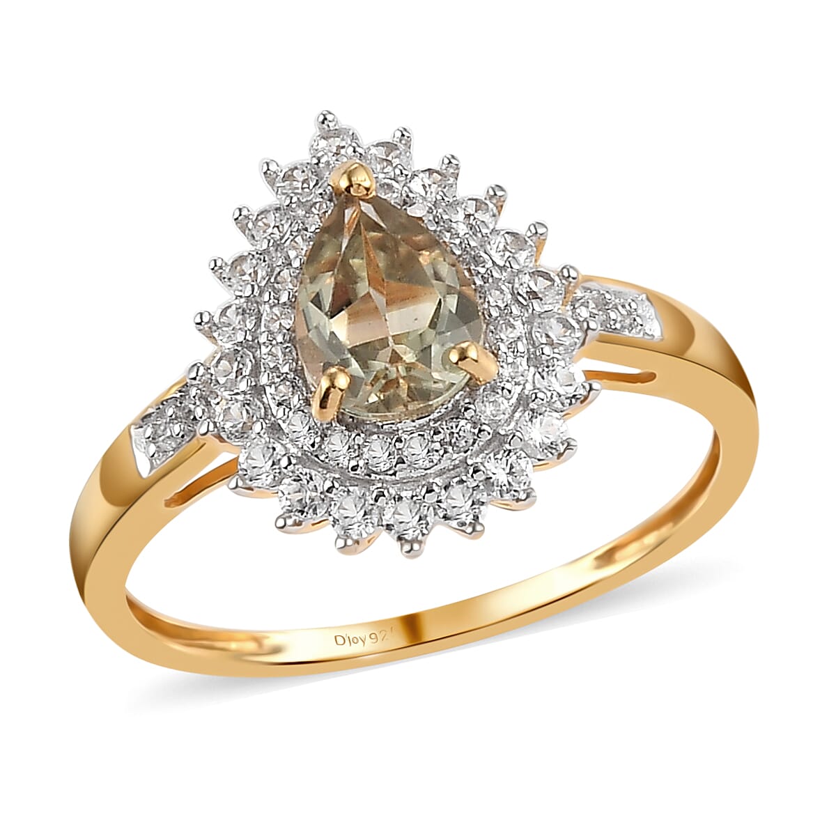 AAA Turkizite and Natural White Zircon Double Halo Ring in Vermeil Yellow Gold Over Sterling Silver 1.25 ctw