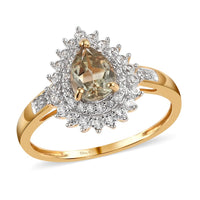 AAA Turkizite and Natural White Zircon Double Halo Ring in Vermeil Yellow Gold Over Sterling Silver 1.25 ctw