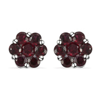 AMERICAN Arizona Anthill Garnet Floral Stud Earrings in Platinum Over Sterling Silver 2.15 ctw