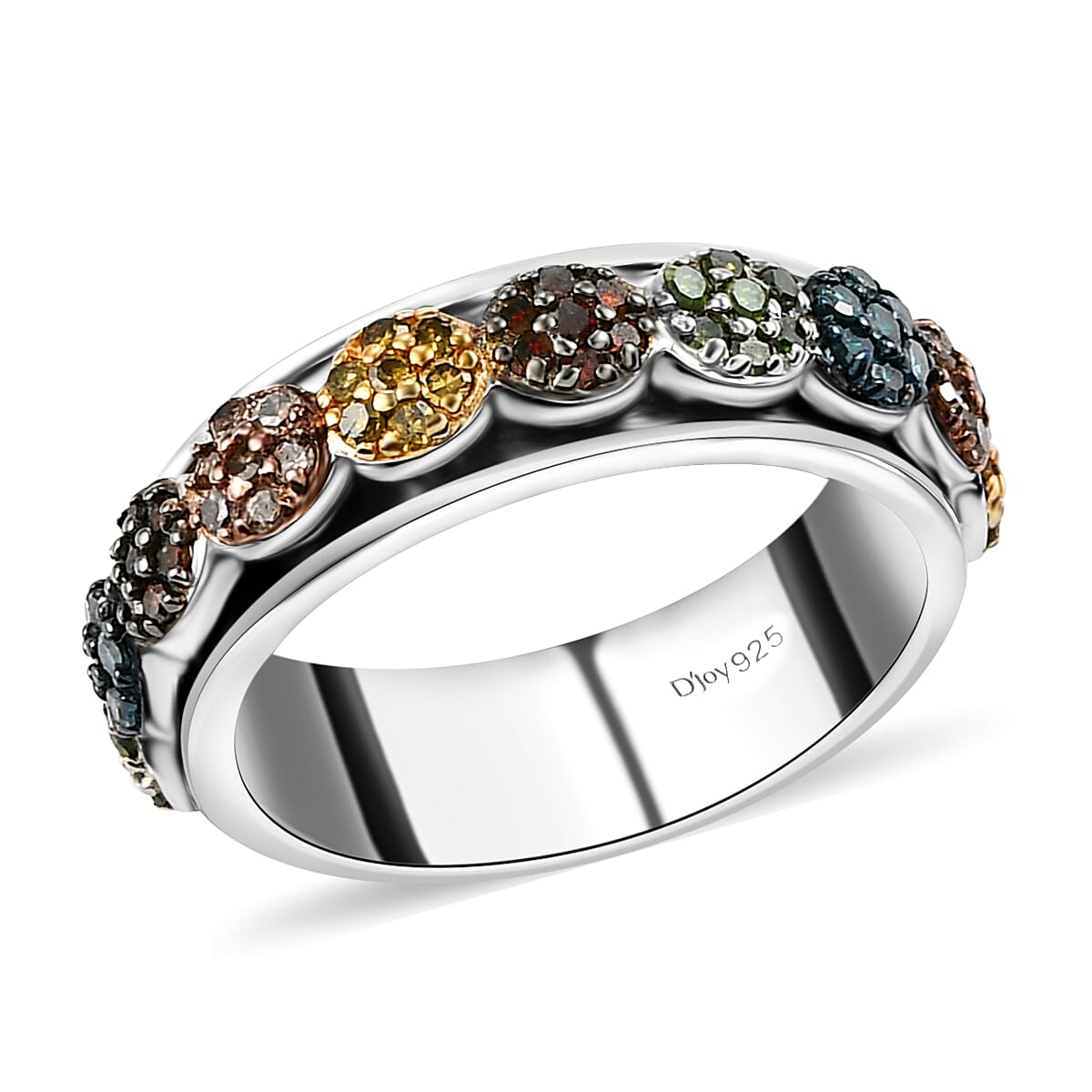 Multi Diamond Spinner Ring in Rhodium and Platinum Over Sterling Silver 1.00 ctw