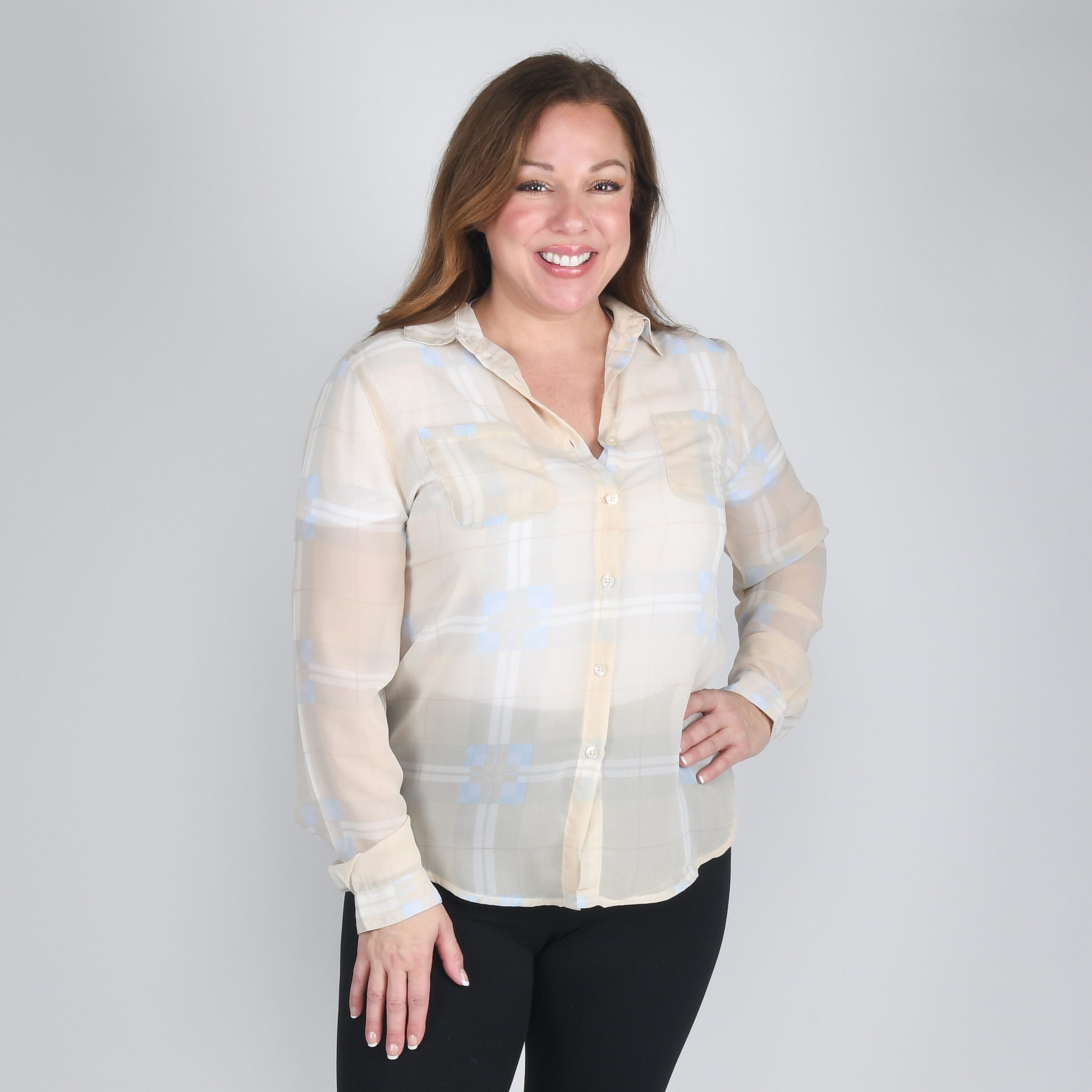 HARVE BERNARD Light Yellow Striped Button-up Shirt - L