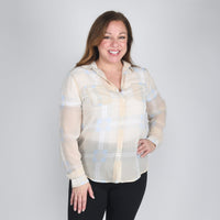 HARVE BERNARD Light Yellow Striped Button-up Shirt - L