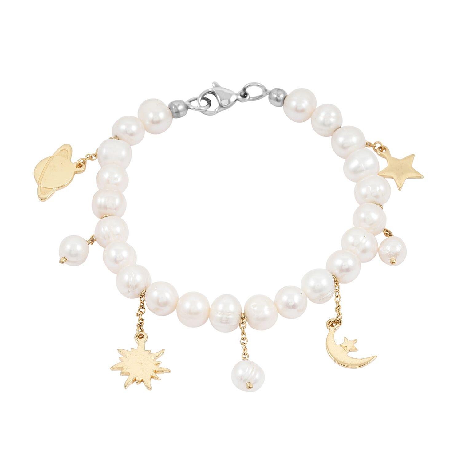 KARIS Freshwater Pearl Bracelet with Charm in ION Plated 18K YG and Platinum Bond (6.50 In) (1)