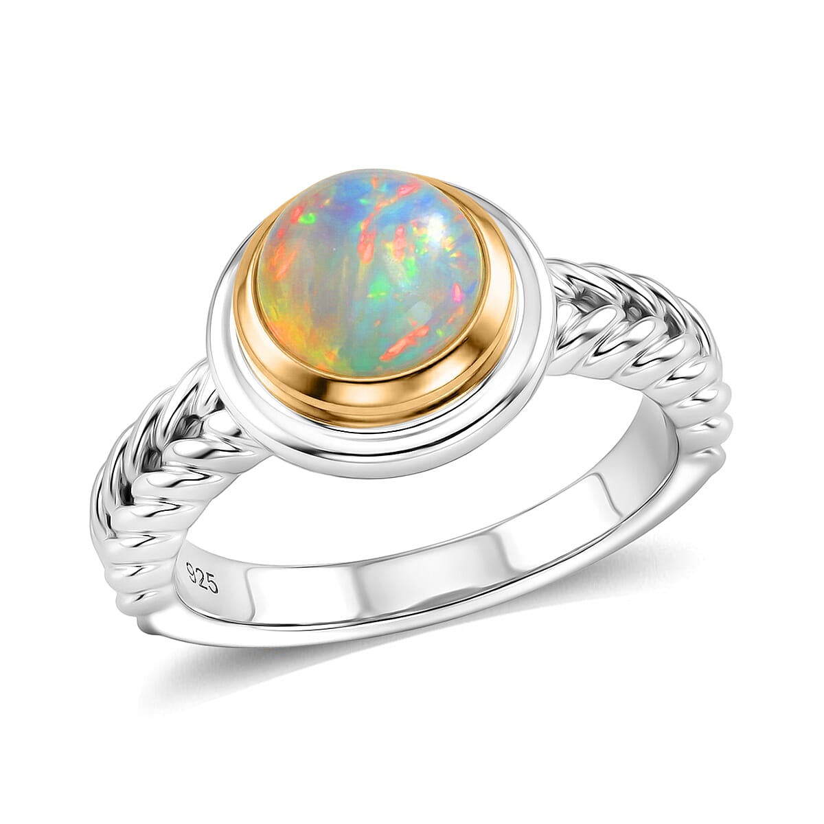 Ethiopian Welo Opal 1.00 ctw Ring in Platinum and 14K Yellow Gold Over Sterling Silver (Size 11.5)