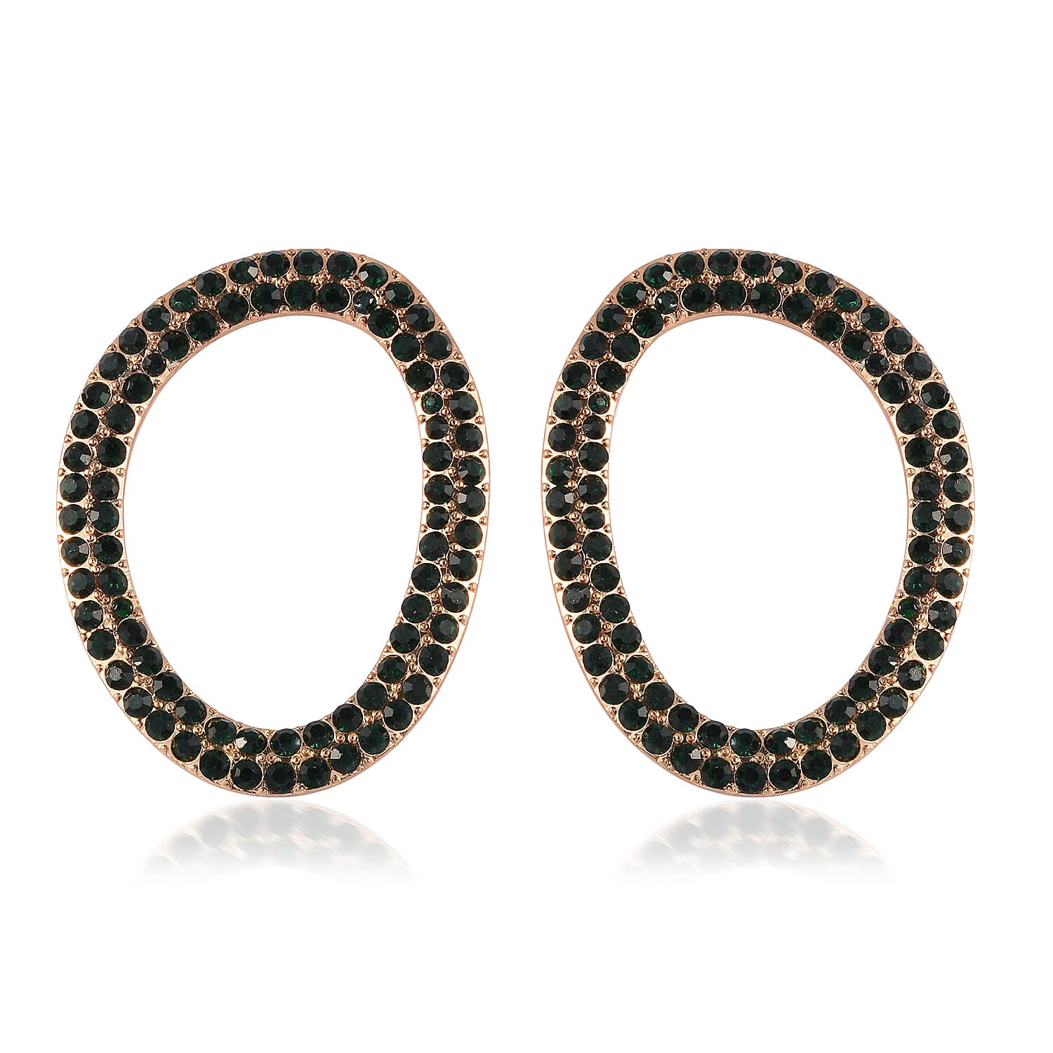 Emerald Green Crystal Earrings in Rosetone