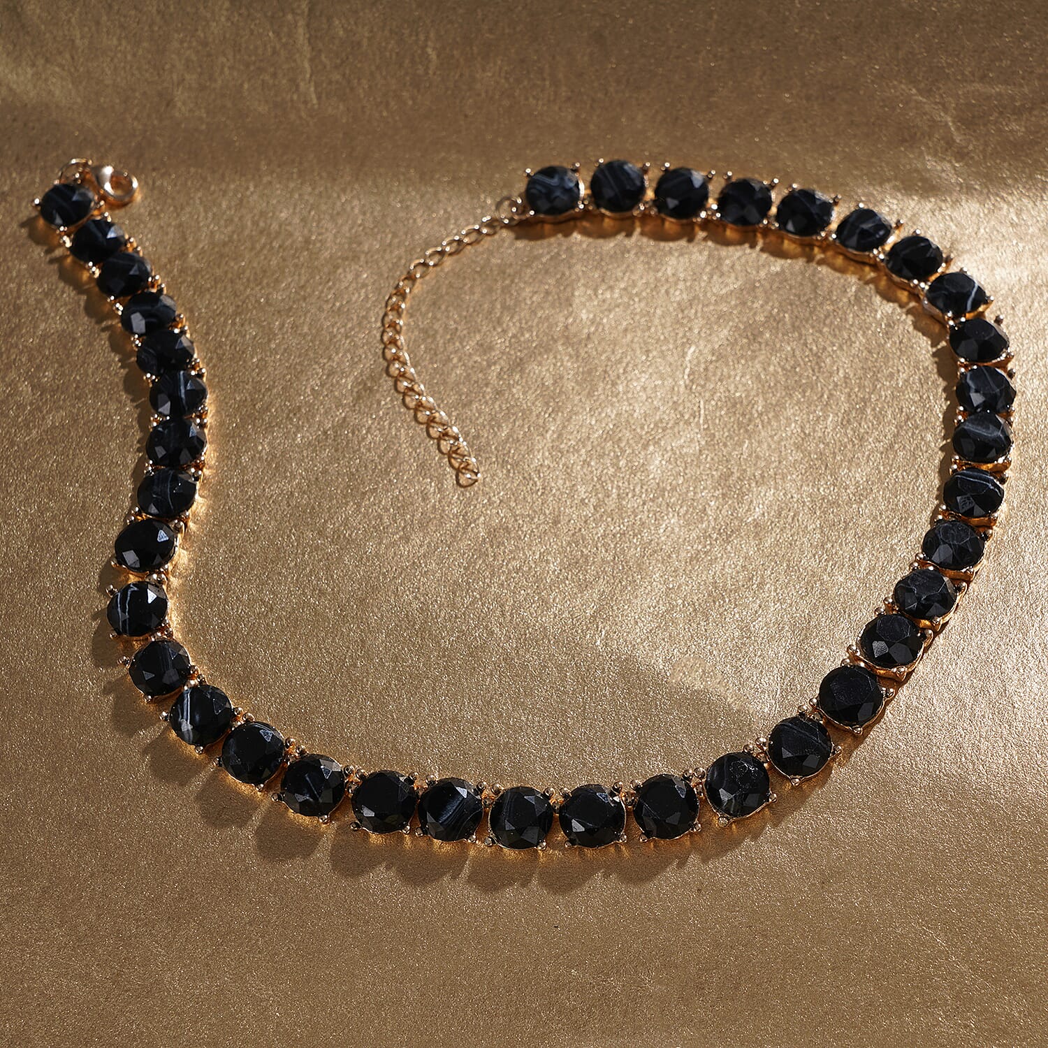 Black Resin Statement Necklace 16.5-19.5 Inches in Goldtone