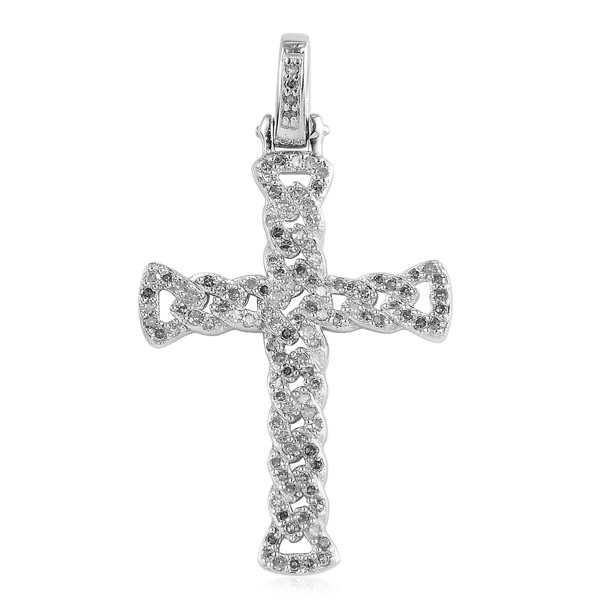 Blue Diamond (IR) Cross Pendant in Rhodium and Platinum Over Sterling Silver 0.50 ctw