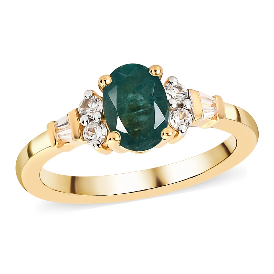 Grandidierite and White Zircon 1.20 ctw Ring in Vermeil Yellow Gold Over Sterling Silver (Size 11.5)