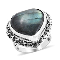Bali Legacy Malagasy Labradorite Heart Ring in Sterling Silver 30.75 ctw
