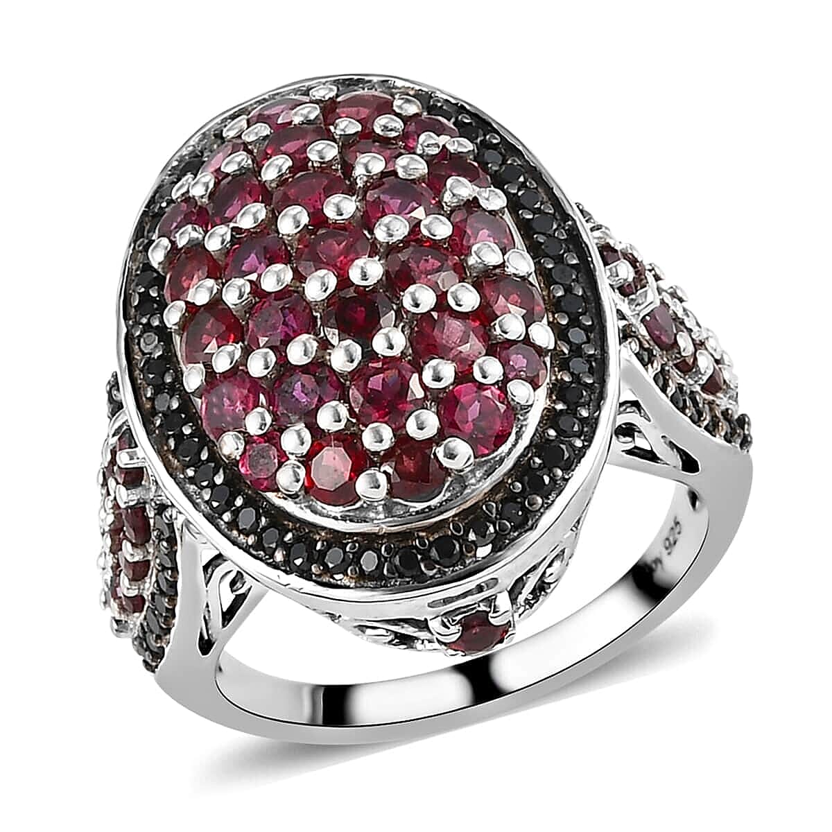 Arizona Anthill Garnet and Natural Thai Black Spinel Cluster Ring in Platinum Over Sterling Silver (Size 10.0) 7.15 Grams 3.75 ctw