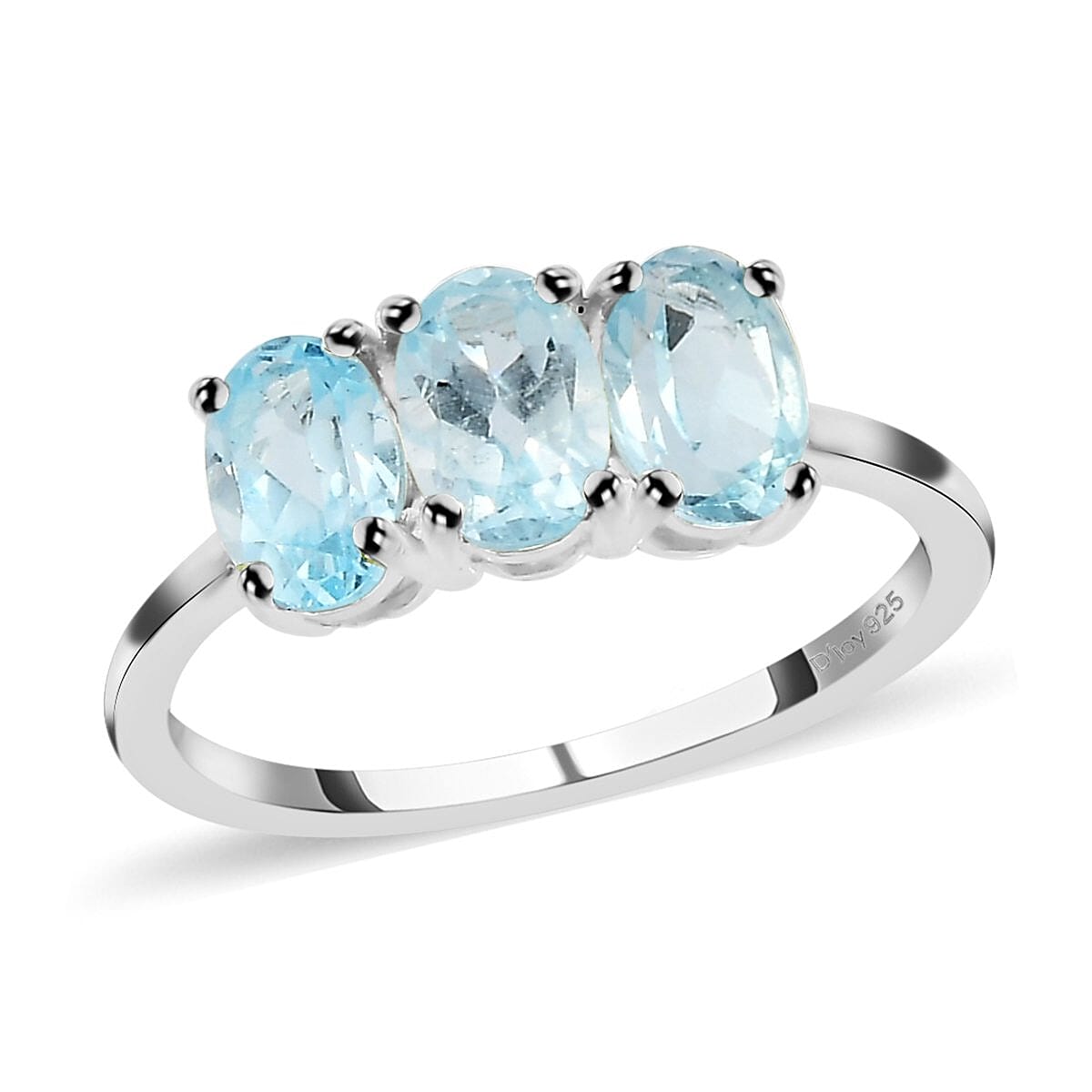 Sky Blue Topaz 3 Stone Ring in Sterling Silver (Size 7.0) 1.75 ctw