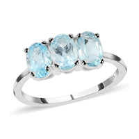 Sky Blue Topaz 3 Stone Ring in Sterling Silver (Size 7.0) 1.75 ctw