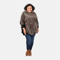 TAMSY Black Faux Fur Scoop Poncho with Lace Border - One Size Fits Most