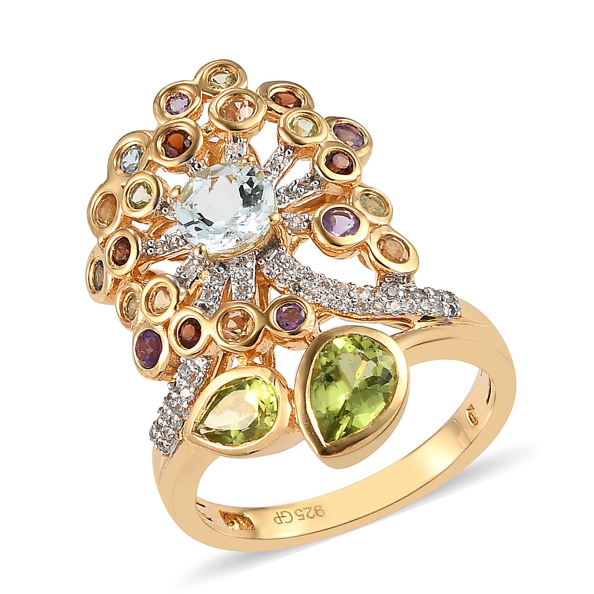 GP ITALIAN GARDEN COLLECTION AMERICAN Natural Arizona Peridot and Multi Gemstone Ring in Vermeil Yellow Gold Over Sterling Silver (Size 6.0) 7.95 Grams 2.90 ctw (1)
