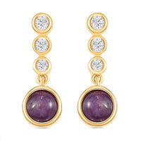 Star Ruby and White Zircon Earrings in 14K YG Over Sterling Silver 3.48 ctw