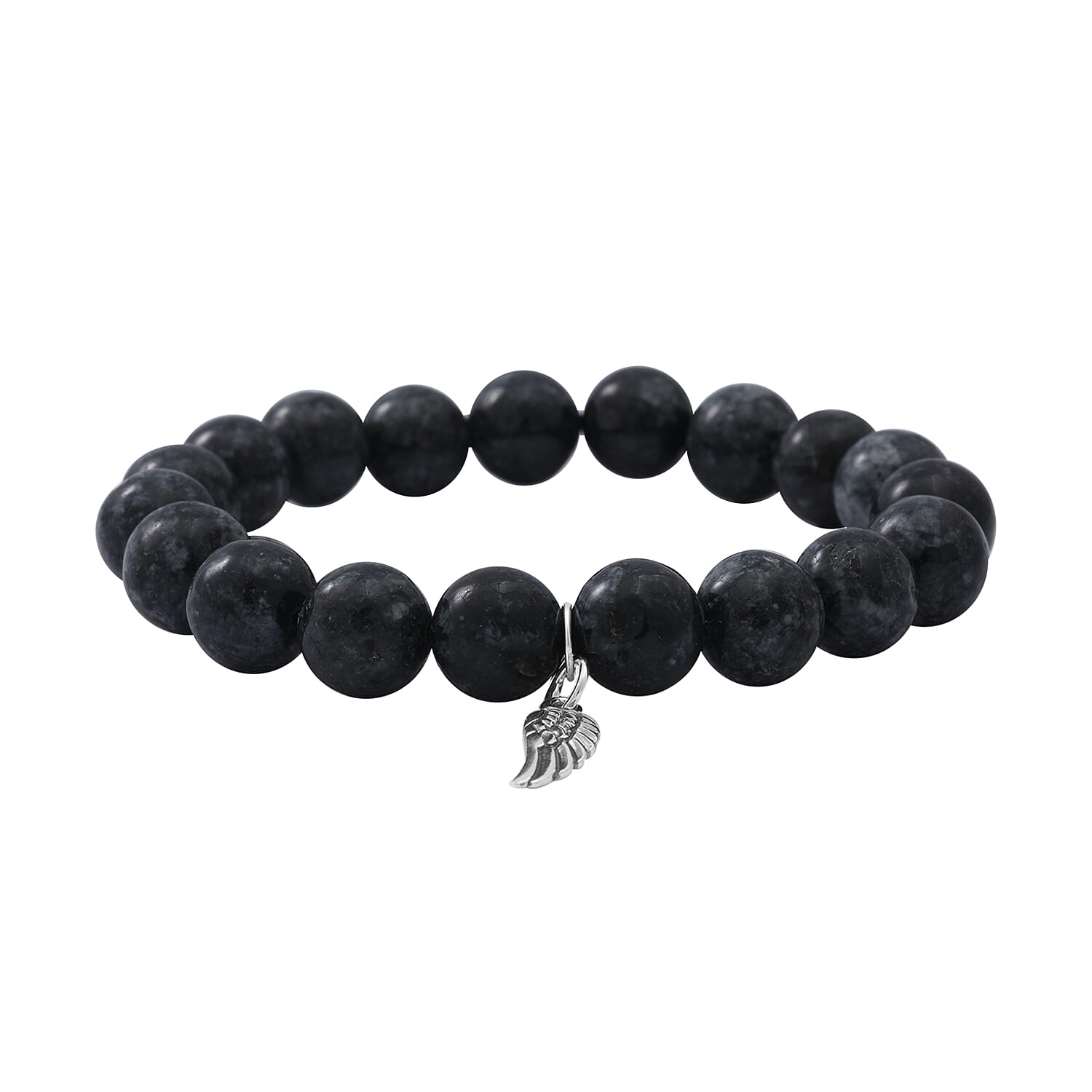Pietersite Color Agate Beaded Stretch Bracelet with Feather Charm in Sterling Silver 100.00 ctw