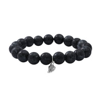 Pietersite Color Agate Beaded Stretch Bracelet with Feather Charm in Sterling Silver 100.00 ctw