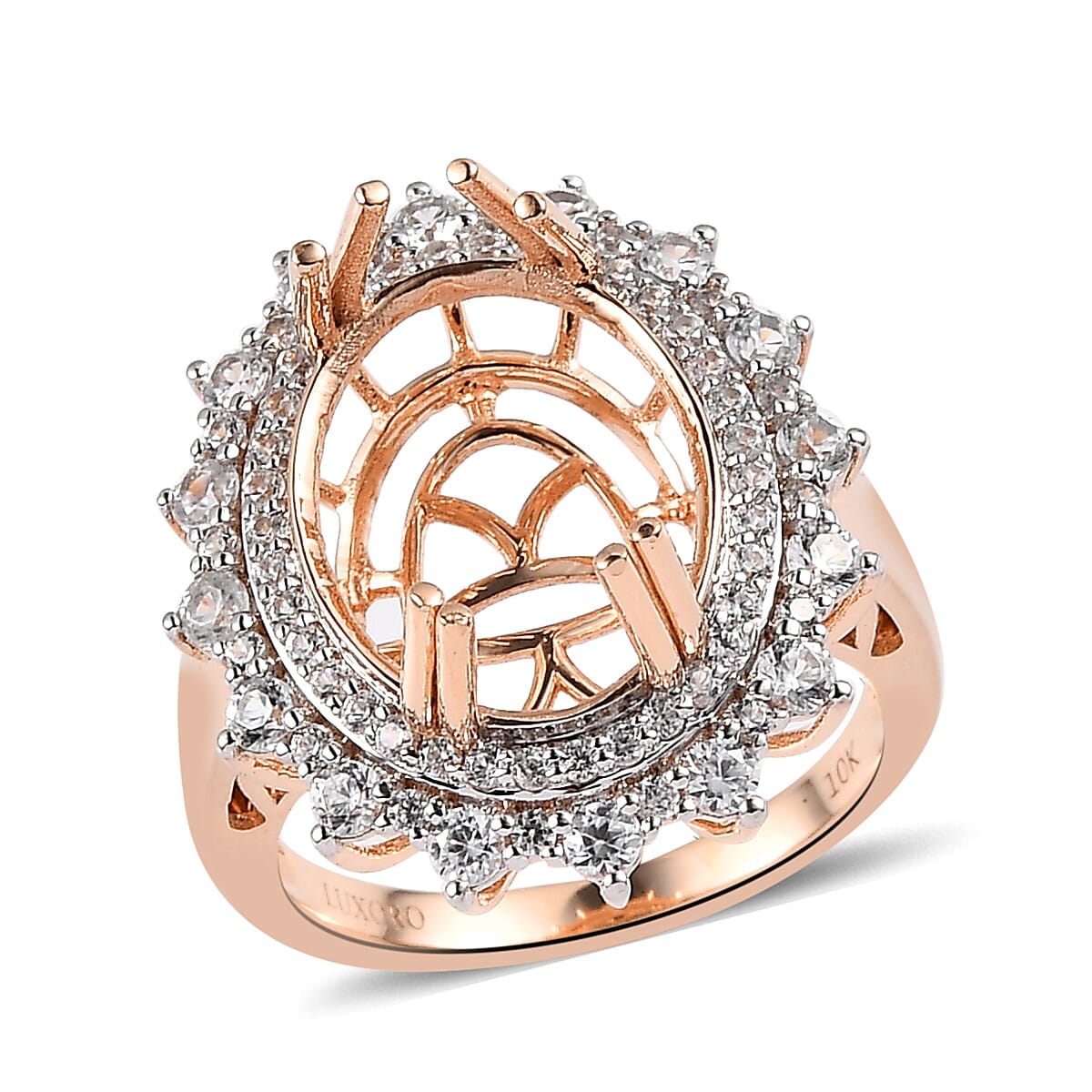 Luxoro 10K Rose Gold White Zircon Mounting Ring (Size 8.0) 6.75 Grams 1.70 ctw