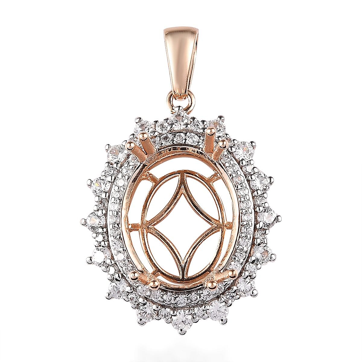 Luxoro 10K Rose Gold White Zircon Mounting Pendant 1.70 ctw