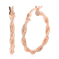 14K Rose Gold Over Sterling Silver Twisted Hoop Earrings 3 Grams