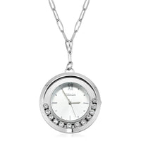STRADA Japanese Movement Moving Austrian Crystal Small Pocket Watch with Stainless Steel Paper Clip Chain (27-30 Inches)