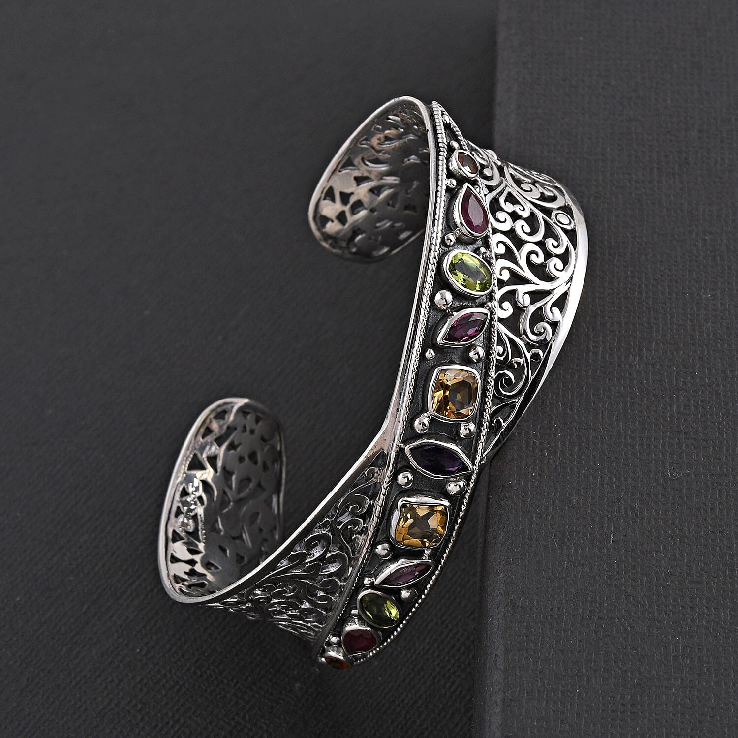 BALI LEGACY Amethyst and Multi Gemstone Cuff Bracelet in Sterling Silver (7.25 in) 32 Grams 6.10 ctw