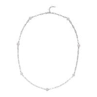 Simulated Diamond Paper Clip Chain Station Necklace 28 inches in Silvertone