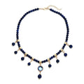 Lapis Lazuli and Blue Glass Beaded Station Necklace 18-20 Inches in Goldtone 165.00 ctw - Sticky add to cart bar