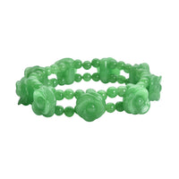 BLAKE SPECIAL TLV Green Jade Carved Rose Flower Beaded Stretch Bracelet 240.00 ctw