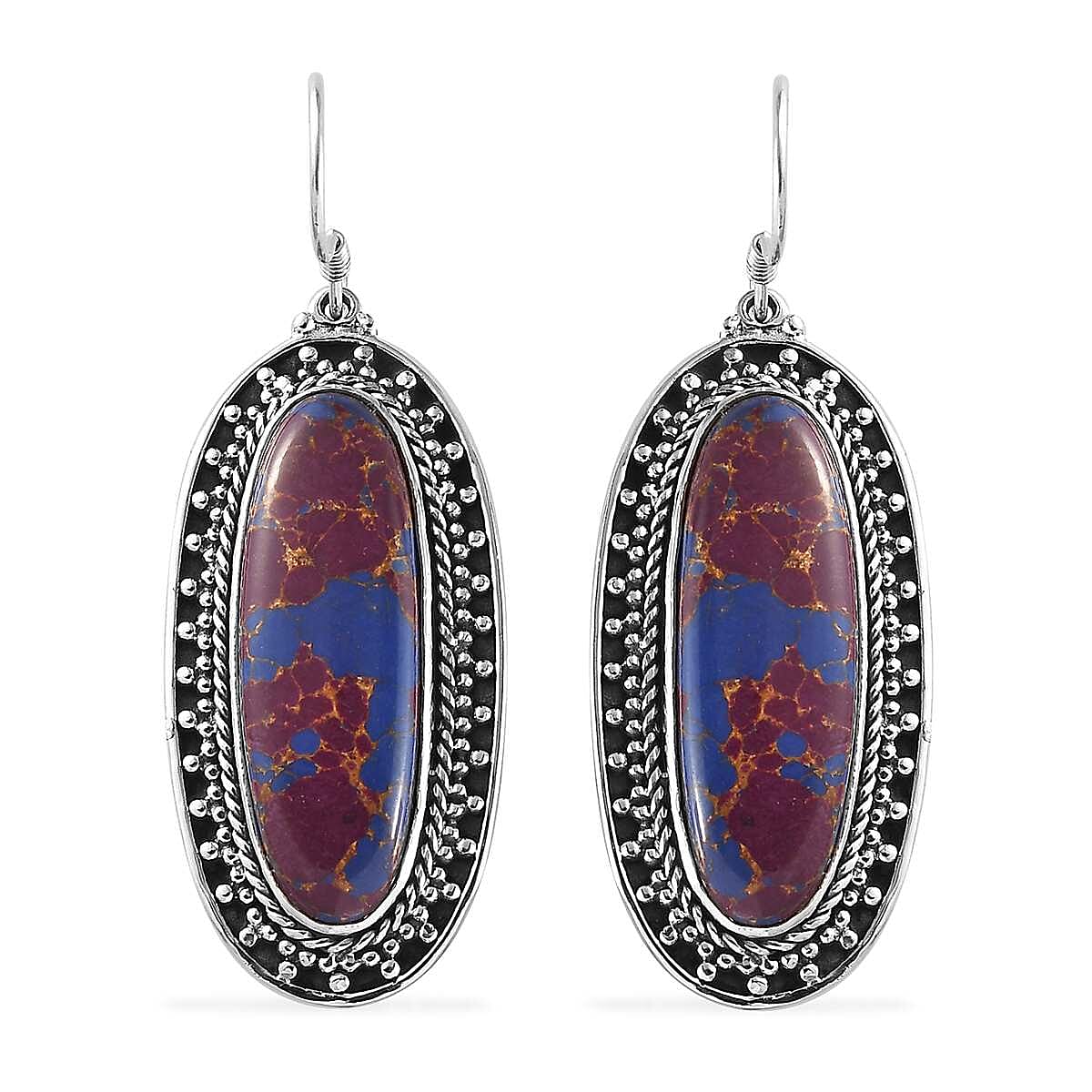 Artisan Crafted Mojave Purple Turquoise 23.25 ctw Fancy Earrings in Black Oxidized Sterling Silver