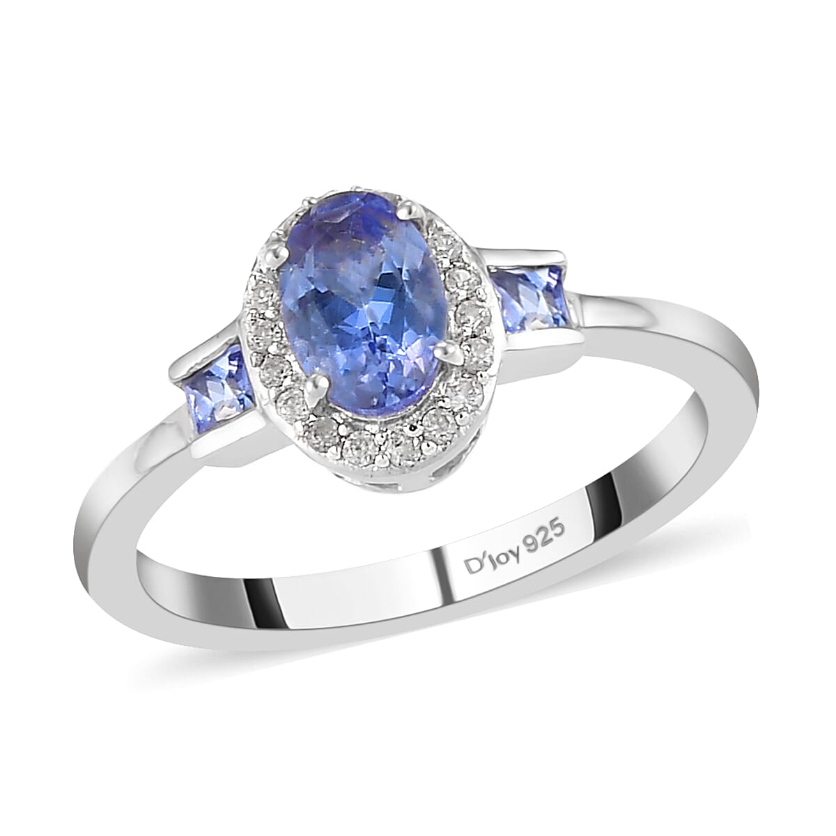 Tanzanite and Natural White Zircon Ring in Platinum Over Sterling Silver 0.90 ctw