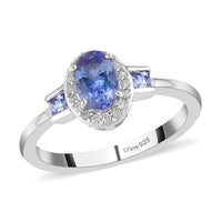 Tanzanite and Natural White Zircon Ring in Platinum Over Sterling Silver 0.90 ctw