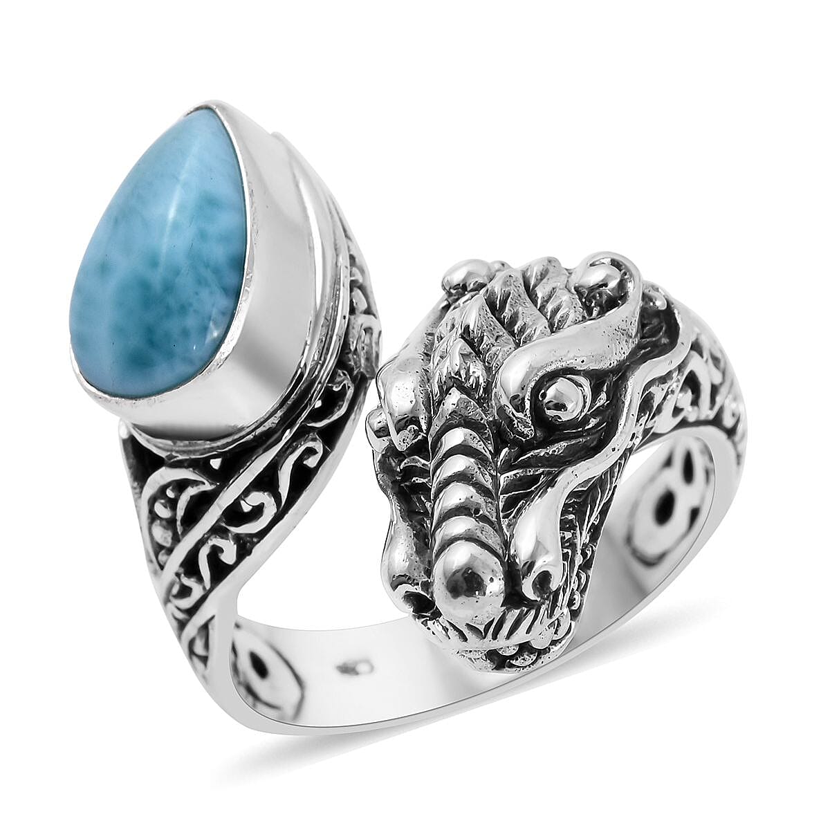 BALI LEGACY Larimar Bypass Dragon Ring in Sterling Silver (Size 10.0) 10 Grams 4.00 ctw