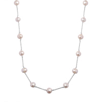 Freshwater Pearl Station Necklace 18 Inches in Sterling Silver 41.60 ctw