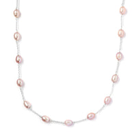 Freshwater Pearl Station Necklace 18 Inches in Sterling Silver 41.60 ctw