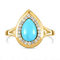 Sleeping Beauty Turquoise and White Zircon 1.26 ctw Ring in 14K YG Over Sterling Silver (Size 9)