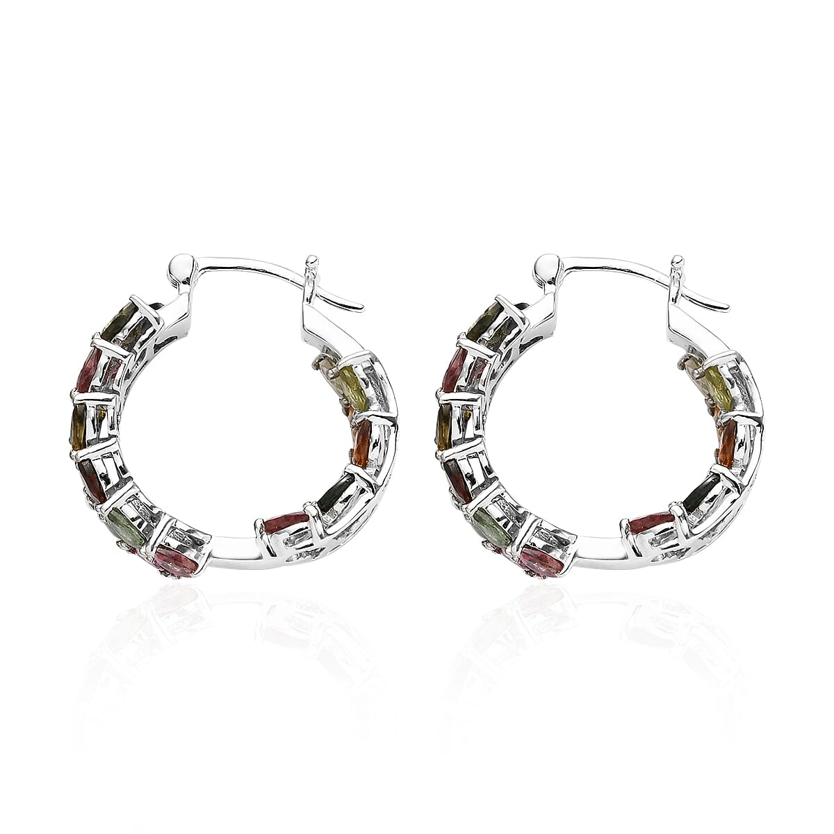 Multi-Tourmaline Inside Out Hoop Earrings in Platinum Over Sterling Silver 9.35 ctw