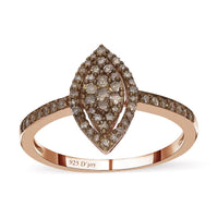 Natural Champagne Diamond Marquee Shape Ring in Rhodium and Vermeil Rose Gold Over Sterling Silver 0.50 ctw