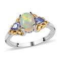 Ethiopian Welo Opal and Tanzanite Ring in Vermeil Yellow Gold and Platinum Over Sterling Silver 1.10 ctw - Sticky add to cart bar