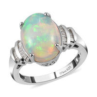 Premium Ethiopian Welo Opal, Diamond (0.25 cts) Ring in Platinum Over Sterling Silver (Size 10.0) 3.40 ctw