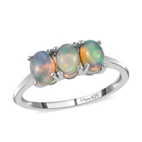 Ethiopian Welo Opal 3 Stone Ring in Platinum Over Sterling Silver (Size 5.0) 0.85 ctw