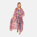 TAMSY Black Poly Chiffon Kaftan With Waist Tie Drawstring & Ruffle Hem - One Size Fits Most - Sticky add to cart bar