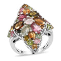 SUMMER SIZZLING DEAL Multi-Tourmaline Elongated Ring in Platinum Over Sterling Silver 4.40 ctw - Sticky add to cart bar
