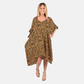 TAMSY Yellow V-Neck Dress with Tie Below Shoulder - One Size Fits Most - Sticky add to cart bar