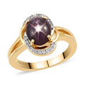 Indian Star Ruby and Natural White Zircon Split Shank Ring in Vermeil Yellow Gold Over Sterling Silver 3.25 ctw - Sticky add to cart bar